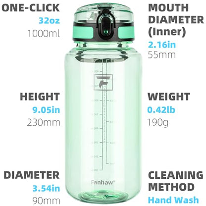 Fanhaw 32 Oz Clear Tritan Water Bottle, BPA-Free & Leak-Proof, Wide Mouth with Anti-dust Chug Lid, Reusable Plastic Bottle for Gym, Travel, School & Office, Back to School Essentials (Glow Green) - color: Glow Green, size: 32 Ounces