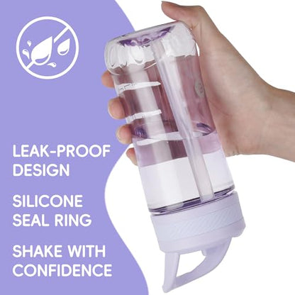 14oz Clear Kids Water Bottle with Straw Lid, BPA-Free Tritan, Measurement Scale, Sturdy Handle Wide Mouth Leak-proof Reusable Plastic Bottle for Boy& Girls, Back to School(Light Purple) - color: Light purple