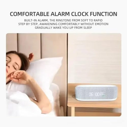 15W Desktop Multifunction Charging Station Wireless Phone Charger with LED Night Lamp Digital Time Clock and Room Temperature Thermometer for Android and iPhone Smart Devices (White)