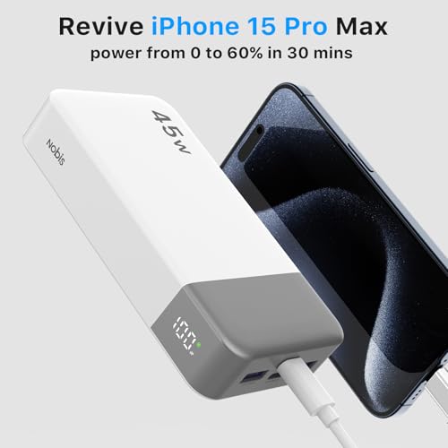 NOBIS Portable Charger, 20000mAh Power Bank, 45W Power Bank Fast Charging, Battery Pack with C to C Cable, Battery Bank with Digital Display for iPhone Android Laptop etc (White) - color: White
