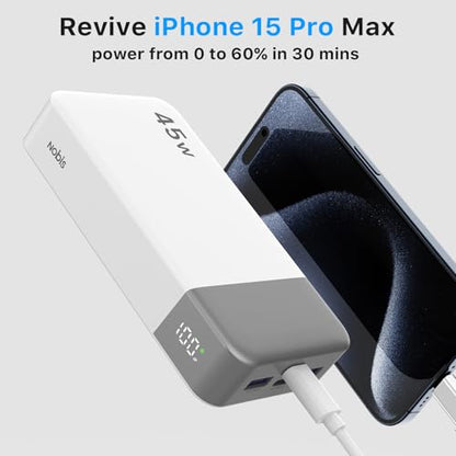 NOBIS Portable Charger, 20000mAh Power Bank, 45W Power Bank Fast Charging, Battery Pack with C to C Cable, Battery Bank with Digital Display for iPhone Android Laptop etc (White) - color: White