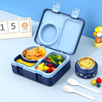 Kids Lunch Box with Thermo, Leakproof Bento Box for Kids with 8OZ Insulated Food Jar, Ice Pack, Sauce Cup, Utensils, Removable Tray & Dividers for School Daycare Travel (Football) - color: Football