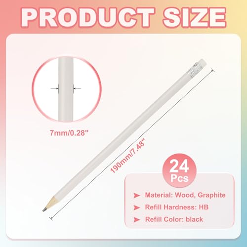 PATIKIL Round Wooden Pencils Bulk, 24 Pack HB Graphite Pencils with Eraser for Office Supplies, Engineering Marking Writing Art Drawing Supplies, White - color: White