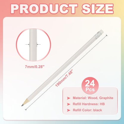 PATIKIL Round Wooden Pencils Bulk, 24 Pack HB Graphite Pencils with Eraser for Office Supplies, Engineering Marking Writing Art Drawing Supplies, White - color: White