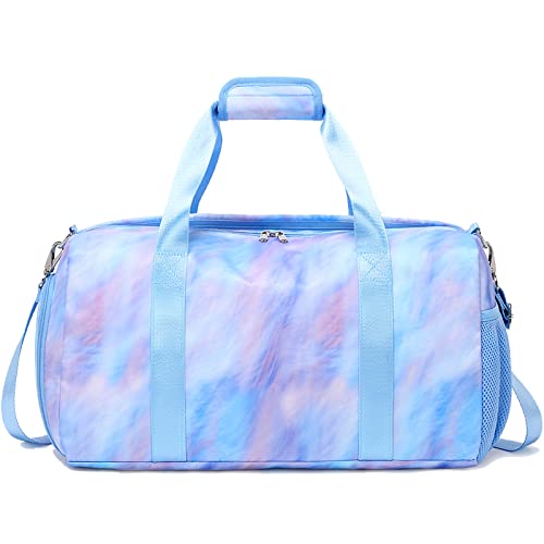Jumpopack Dance Bag Girls Duffle Bags Teen Sports Gym Bags Weekender Sleepover Overnight Bag with Shoe Compartment and Wet Pocket - color: Purple Blue