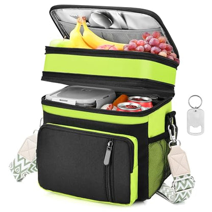 LOKASS Lunch Box for Women/Men-16L-Insulated Lunch Bag, Expandable Double-layer Leakproof Cooler Bag with Upgrade Adjustable Shoulder Strap Ideal for Work/Travel/Picnics（Neon Green） - color: Neon Green