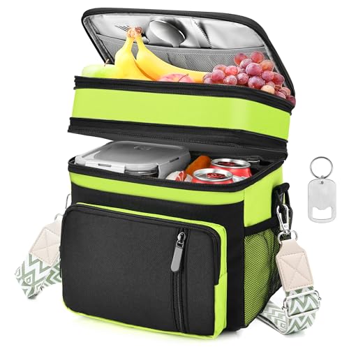 LOKASS Lunch Box for Women/Men-16L-Insulated Lunch Bag, Expandable Double-layer Leakproof Cooler Bag with Upgrade Adjustable Shoulder Strap Ideal for Work/Travel/Picnics（Neon Green） - color: Neon Green