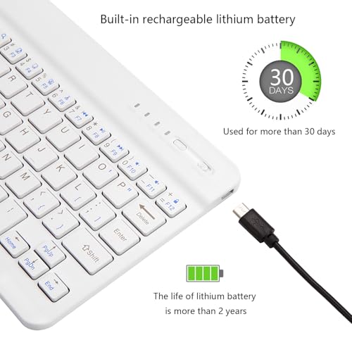 Ultra-Slim Bluetooth Keyboard Portable Mini Wireless Keyboard Rechargeable for Apple iPad iPhone Samsung Tablet Phone Smartphone iPadOS iOS Android (10 inch White) - color: 10 inch White
