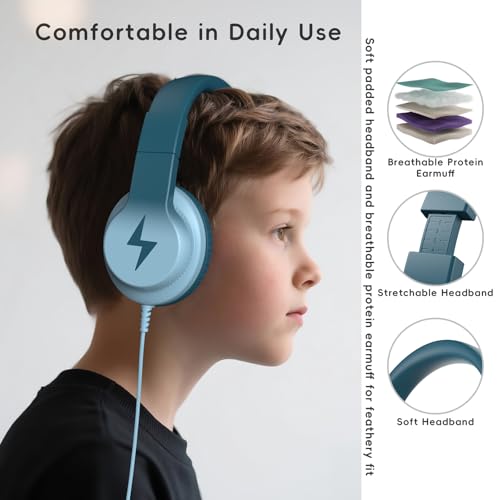 Candy Bila Kids Headphones, Wired Headphones for Kids Over Ear with Microphone, 85/94dB Volume Headphone for Girls Boys, Foldable Headphone for Learning & Entertainment, Gradient Green - color: Gradient Green