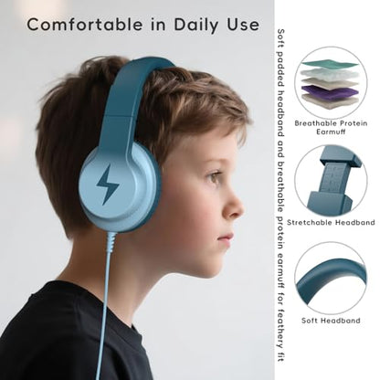 Candy Bila Kids Headphones, Wired Headphones for Kids Over Ear with Microphone, 85/94dB Volume Headphone for Girls Boys, Foldable Headphone for Learning & Entertainment, Gradient Green - color: Gradient Green
