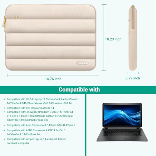 MOSISO Laptop Case 14 inch, 14 inch Puffy Laptop Sleeve, Sand | Compatible with HP Lenovo Dell ASUS Acer, HP Stream, Dell Latitude, Lenovo IdeaPad, Polyester Horizontal Bag with Small Case - color: Sand, size: 14 inch