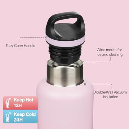 BJPKPK Insulated Water Bottle 32OZ Stainless Steel Water Bottle with Handle Double Walls Vacuum Insulated BPA Free Flask, Cherry - color: Cherry, size: 32 Ounces