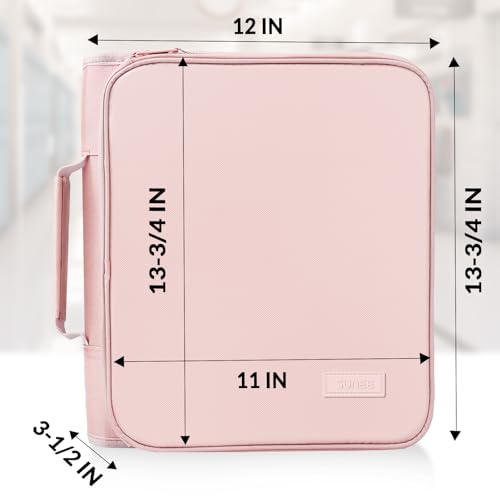 SUNEE Zippered Binder Bag with Handle, 2-Inch 3-Ring O-Ring, 500-Sheet Capacity, Includes Zip Pocket, 5-Tab Expanding File Folder, Multi-Pocket Organizer Binder for Middle School, Pink Lotus