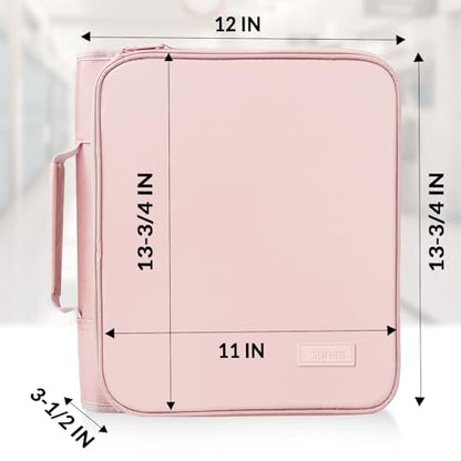 SUNEE Zippered Binder Bag with Handle, 2-Inch 3-Ring O-Ring, 500-Sheet Capacity, Includes Zip Pocket, 5-Tab Expanding File Folder, Multi-Pocket Organizer Binder for Middle School, Pink Lotus