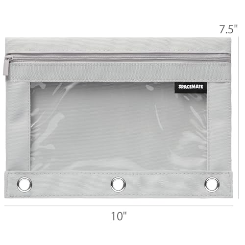 SPACEMATE Binder Pencil Pouch Case Box Bag for 3 Ring Binder School Supplies Girls Boys Kids, Clear Preppy Stuff Large Aesthetic Pen Organizer, Back to College Stationary, 1 Pack, Gray - color: Gray