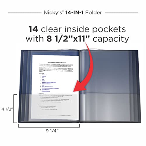 Nicky's® Multi Pocket Organizer, 10 or 14 Page Folder, Waterproof, Patented Tear-Resistant, Flexible Plastic, Proudly Made in USA, Binder Substitute. (14-in-1 Navy Blue) - color: 14-in-1 (Navy Blue)