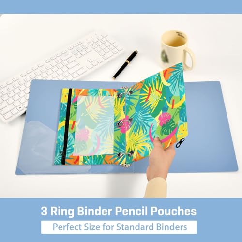 Blueangle Tropical Leaves Pencil Pouch for 3 Ring Binder, 2 Pack Clear Window Zipper Pencil Bags for Office