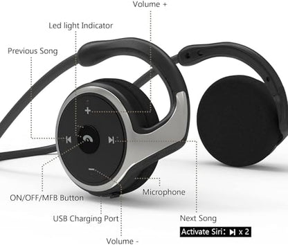 itayak Behind The Head Headphones, Bluetooth 5.0 Neckband Around Head Headphones Lightweight Small Foldable Wireless Sports Sweatproof Headset with Microphone & Carrying Case (Black) - color: Black