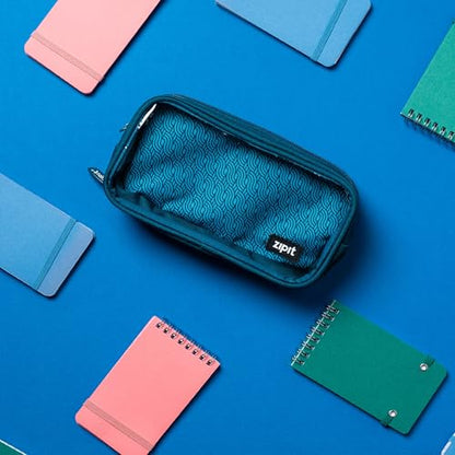 ZIPIT Half & Half Pencil Case, 3 Compartment Zipper Pouch for School, Stationery Bag for Teen Girls Boys and Adults, Teal - color: Teal