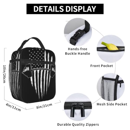 Weightlifting American Flag Lunch Bag 10In | Insulated Lunch Box Reusable Tote Bag For Picnic Office For Women Men - color: Style 3