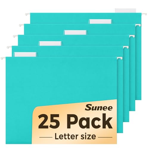 SUNEE Hanging File Folders Teal, 25 Pack Letter Size File Folders with 1/5-cut Tabs, Stay Organized for Your Home and Office Bulk File and Documents - color: Teal