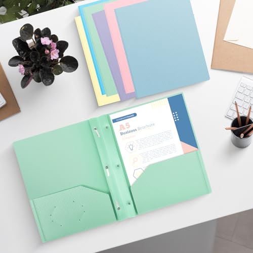 6-Pack Plastic andPockets and Prongs,2-Pocket and3 Fasteners, Pastel Folders Holds 8-1/2" x 11" Paper for School/Office/Home, Green - color: Light Green, size: 6-Pack