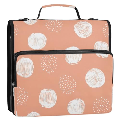 Peach Dot Design Zipper Binder 3 Ring with Shoulder Strap and Handle Multiple Pockets Expanding File Folder Organizer