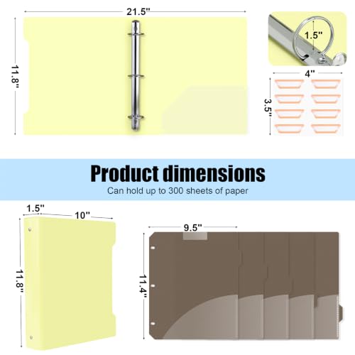 4 Pack 1.5 Inch 3 Ring Binder, 5 Double Pocket Tab Dividers Fits | 2 internal pockets, Fits 8.5x11 Letter Size, Holds 300 Sheets, Refillable Plastic Notebook Binder for School, Home, Office - size: 1.5 Inch Round Ring