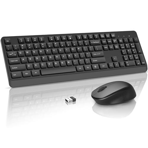 BKA BYA Wireless Keyboard and Mouse Combo,Full Size Quiet Bluetooth Keyboard and Mouse, 2.4GHz USB Receiver, Cordless Silent Keyboard and Mouse for PC, Windows, MAC, Laptop, Black