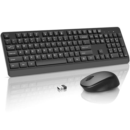 BKA BYA Wireless Keyboard and Mouse Combo,Full Size Quiet Bluetooth Keyboard and Mouse, 2.4GHz USB Receiver, Cordless Silent Keyboard and Mouse for PC, Windows, MAC, Laptop, Black
