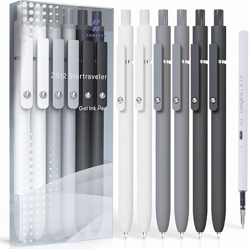 KALARA Aesthetic Gel Ink Pens, 0.5mm Fine Point for Smooth Writing, 6 Pens + 1 Refill No Smear & Bleed Quick Dry, Retractable, Ideal for Journaling and Note-Taking, Stylish Office and School Supplies - size: 6Pens + 1Refill