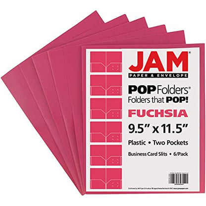 JAM PAPER Plastic 2 Pocket POP Folders - Durable School Folders - Fuchsia Hot Pink - 6/Pack - color: Pink, size: 6 Per Pack