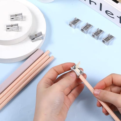 24 Pcs Pencil Sharpener Handheld Metal Mini Pencil Sharpeners Single Hole Rectangular Small Sharpeners Pencil Sharpening Bulk Manual Pencil Sharpener for Graphite Colored Pencils Wood-cased Pencils