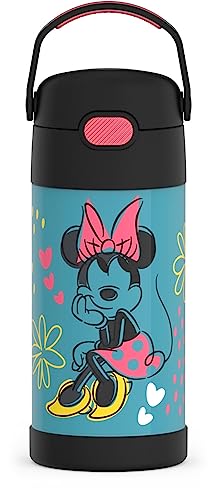 THERMOS FUNTAINER Water Bottle with Straw - 12 Ounce - Kids Stainless Steel Vacuum Insulated Water Bottle with Lid, Minnie Mouse - color: Minnie Mouse