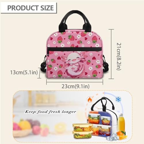 Horeset Axolotl Strawberry Backpack for School Girls Kids 3 Pack 17inch Schoolbag & Water Bottle Sling Bag & Picnic Lunch Bag Primary Elementary School Bookbag with Side Mesh Pocket - color: Axolotl Strawberry