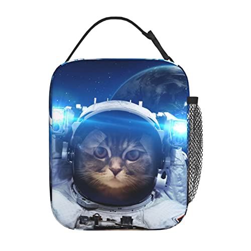 YETTA YANG Space Galaxy Cat Cool Portable Lunch Bag Insulated Lunch Box Reusable Totes For Women Men Work Picnic Camping - color: Black5