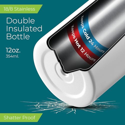 SIPX™ 12 oz Insulated Water Bottle with Straw Lid – Leakproof Stainless Steel, BPA-Free, Easy to Carry – Perfect for School, Camp, Sports & Travel – White - color: White