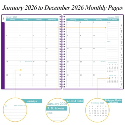 Daily Planner 2026 Full Page Per Day- 2026 Daily & Monthly Planner from January 2026 to December 2026, Day Planner 2026 with 12 Months Tabs, 8.5" x 11", Purple - color: Purple, size: 8.5" x 11"