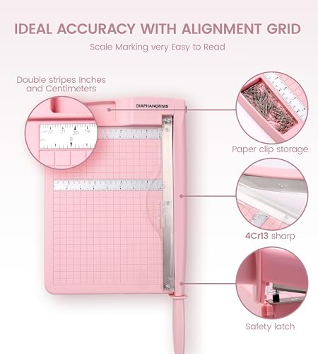 Paper Trimmer, 12" Cutting Length Heavy Duty Paper Cutter with Safety Protection and Blade Lock, Paper Cutter 12 Sheets, Cardstock/Laminate - color: Pink
