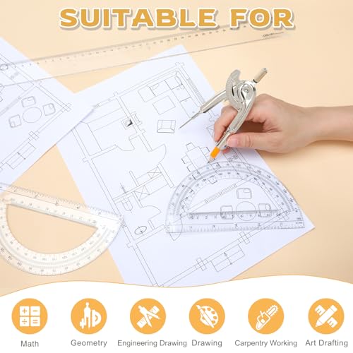 Mototo 30-PCS Geometry Tool Set, Math Compass for Geometry and 6 Inch Protractor Set Include Metal Compass with Pencil and Clear Plastic Protractor for Student Classroom Office Woodworking Art Drawing - style: 30 Pack