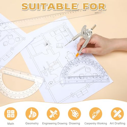 Mototo 30-PCS Geometry Tool Set, Math Compass for Geometry and 6 Inch Protractor Set Include Metal Compass with Pencil and Clear Plastic Protractor for Student Classroom Office Woodworking Art Drawing - style: 30 Pack