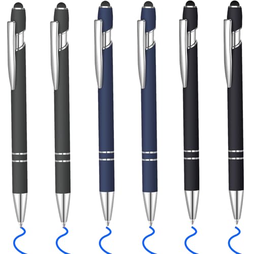 6 Pcs Blue Ink Ballpoint Pen with Stylus Tip 2 in 1 Ballpoint Pen Metal Pens Stylus Pen for Touch Screens Office Coworkers (Black Blue Coffee) - color: Black Blue Coffee