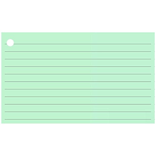 Colonial Cards: 150 Color Cardstock 3" x 5" Index Cards, Light Green, Lined Landscape Format with Corner 1-Hole Punched and 4 Binder Rings - color: light green