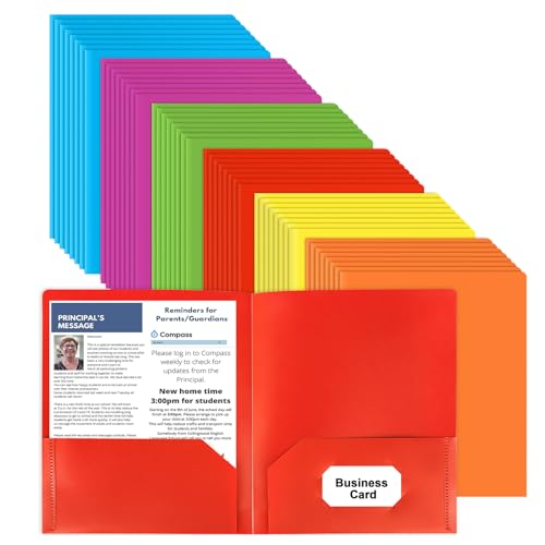 Plastic Folders with Pockets, 6 Color 48 Pcs Heavy Duty Two Pocket Folder Business Card Holder for Office High School