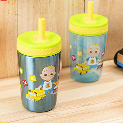 Zak Designs CoComelon Kelso Tumbler Set, Leak-Proof Screw-On Lid with Straw, Bundle for Kids Includes Plastic and Stainless Steel Cups with Bonus Sipper (3pc Set, Non-BPA) - color: CoComelon, size: 3 Piece Set (Pack of 1)
