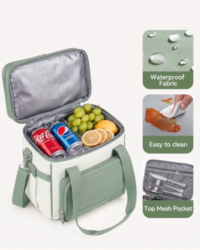 HOMESPON Double Layer Lunch Bag for Women Men, 14L Large Insulated Lunch Box with Shoulder Strap, Expandable Cooler Tote with Cup Holder for Work Office Picnic, Green - color: Green