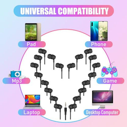 Macarrie 250 Pack Earbuds Bulk Kids Earbuds Headphones Classroom Earphones with Wire Ear Headphones for Schools Classrooms Libraries Children Students Gift (Black) - color: Black
