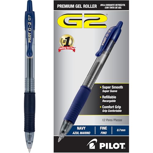 Pilot G2 Premium Gel Roller Pens, Fine Point 0.7 mm, Navy Ink Pens Fine Point, Pack of 12 - Ideal for School, Journaling, and Office Writing - color: Navy Ink