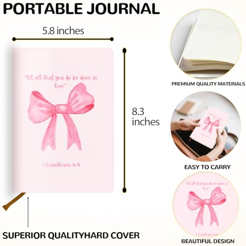 Pink Bow Bible Hard Shell Journal Notebook, Bible Notebooks for Note Taking, College Ruled Notebook, Inspirational Hardcover Notebooks, Journals for Writing Note Taking 200 Sheets (5.8 x 8.3)-2 - color: Multi 1567