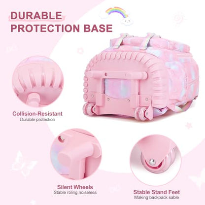 Scothen Rolling Backpack for Girls, 3PCS Roller School Backpacks for Girls with Lunch Bag and Pencil Pouch, Kids Bookbag Schoolbag with Wheels for Teen Girl Kindergarten Elementary Middle School - color: Pink